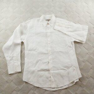 Flax Button Down Shirt Womens Small Oversized Solid White Beachy Casual